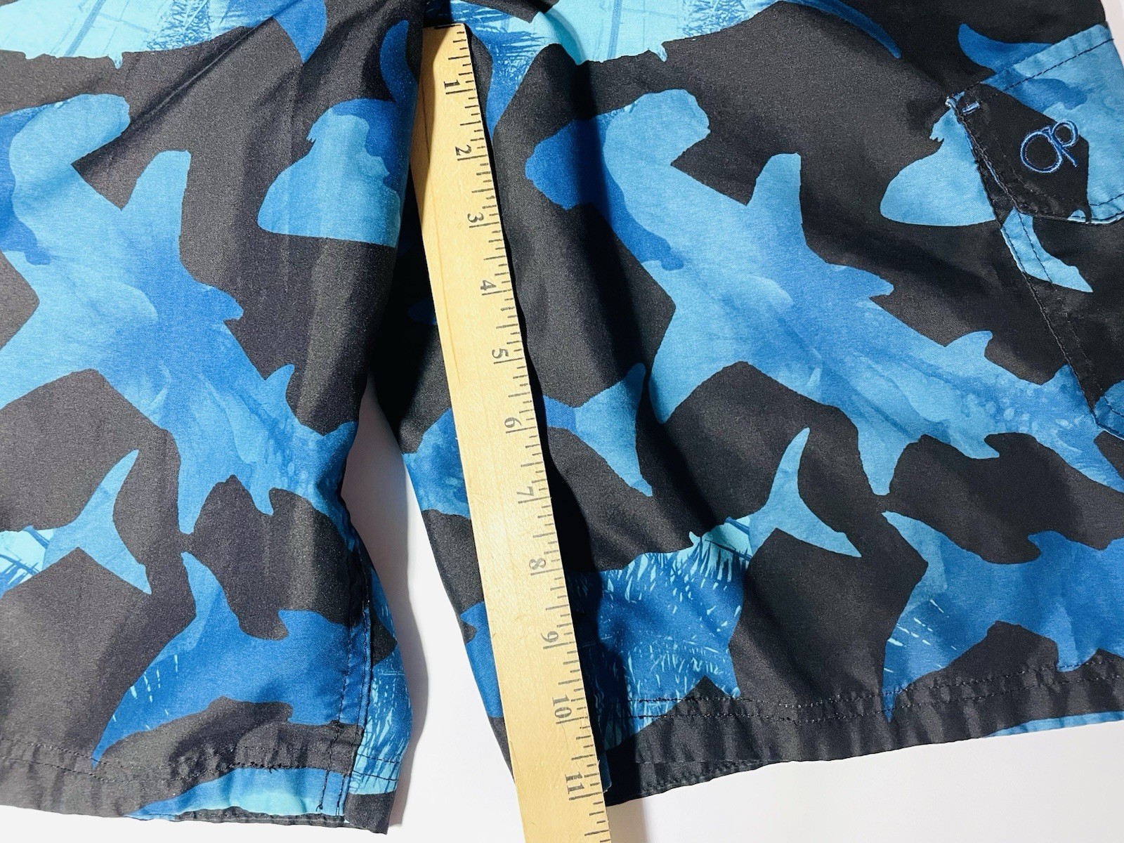 Ocean Pacific OP Boys Shark Swim Trunks XL 14-16 Blue Board Shorts