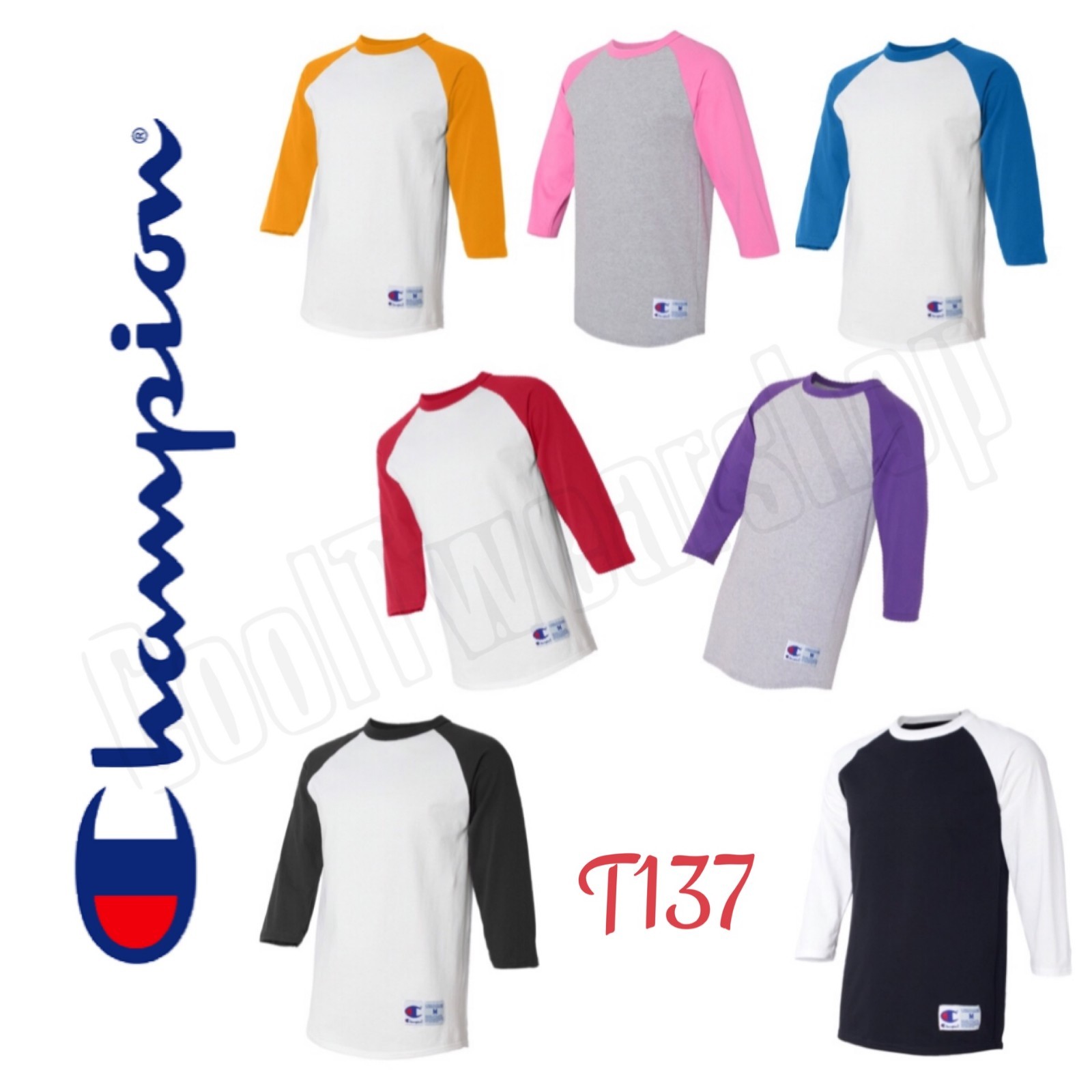 Champion Men’s Adult Raglan Baseball T-Shirt 3/4 sleeves T-137