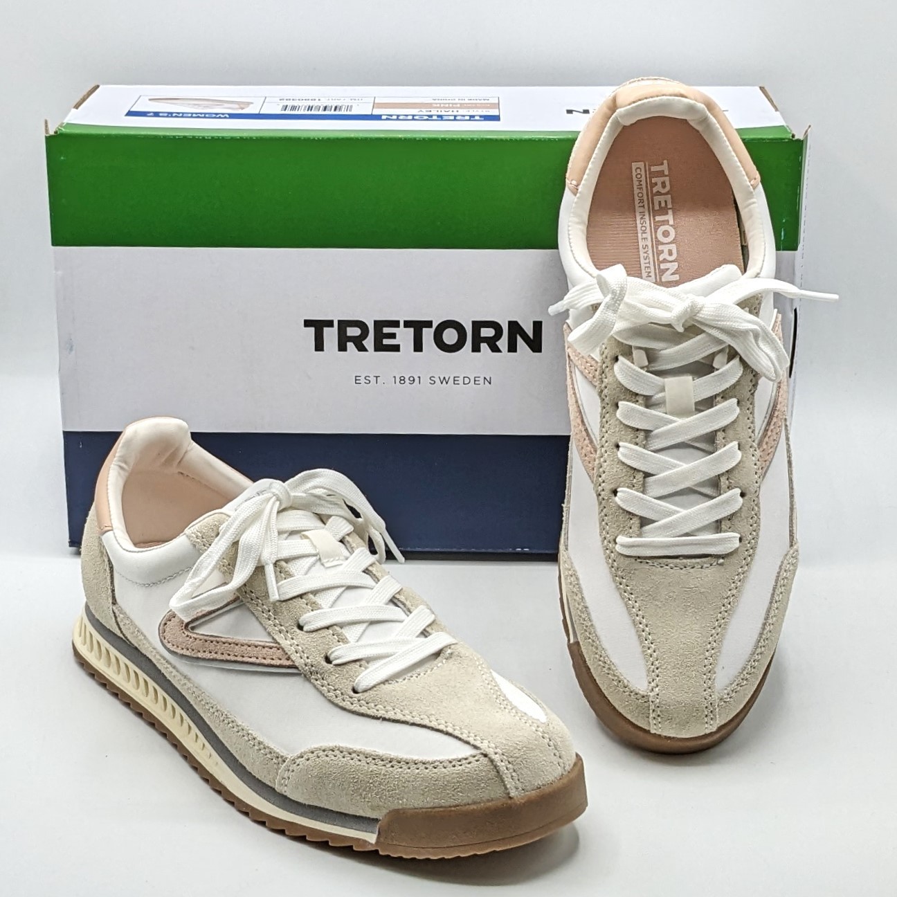 Tretorn “Hailey” Women’s, Leather & Nylon Canvas, Sneaker (White / Pink) – NEW