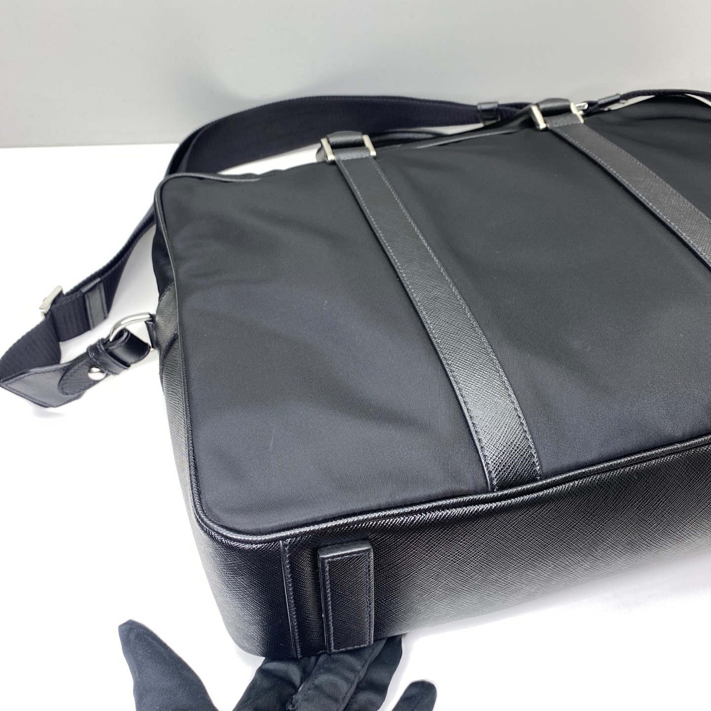 Prada Pre-Owned Authentic Briefcase Black Nylon Free Shipping 36x28x7cm