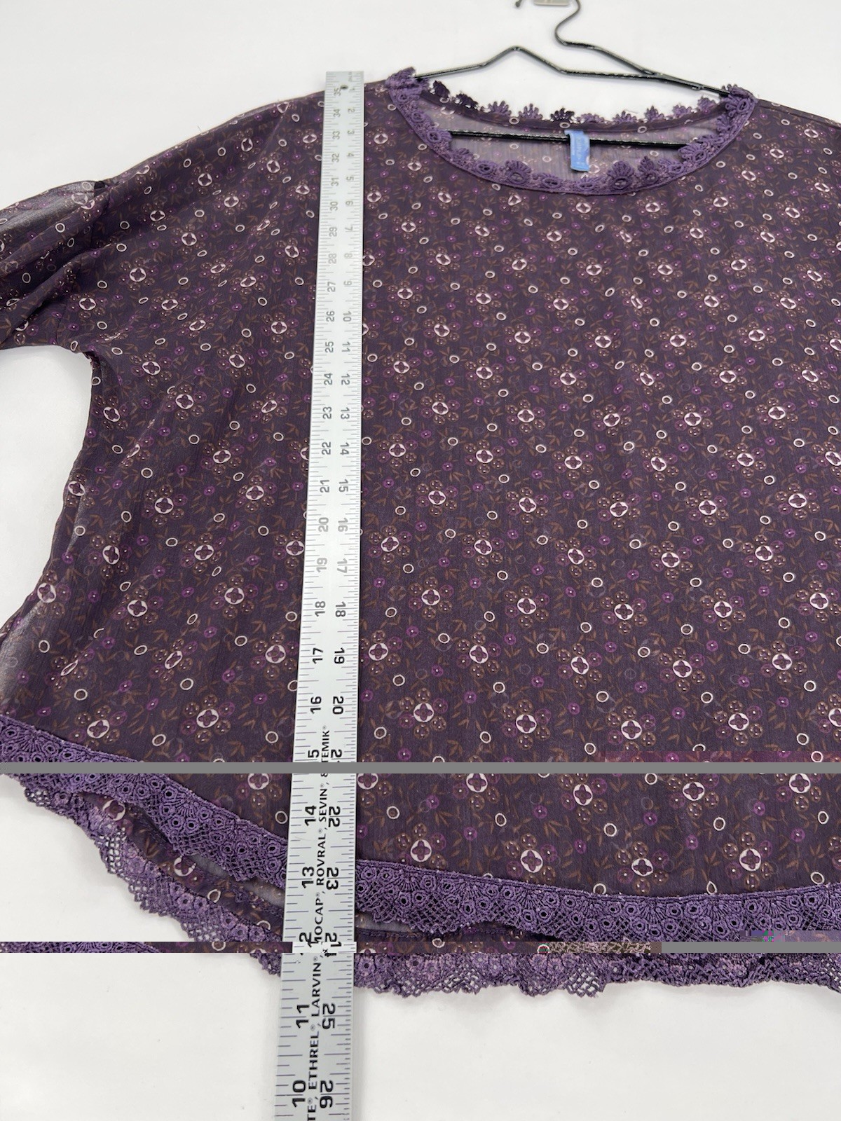 Free People Sheer Floral Print Kimono Top Womens Medium Purple Lace Trim Boho