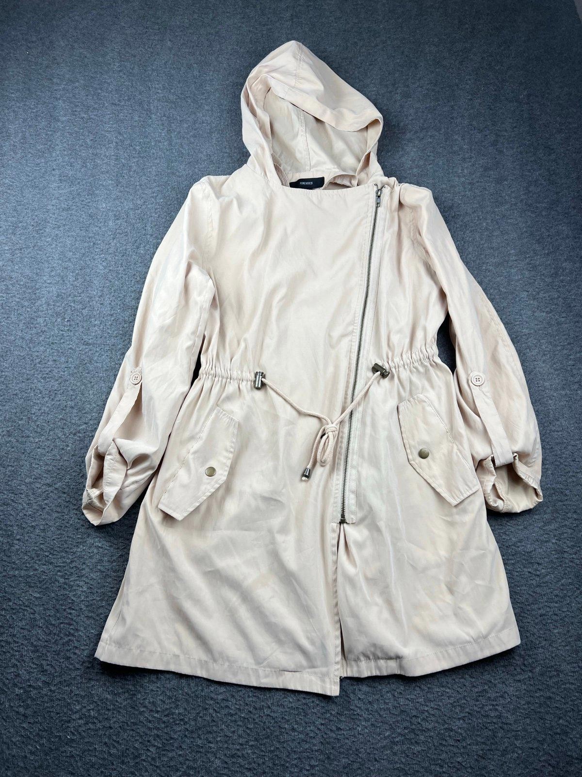 Forever 21 Beige Hooded Trench Coat Size Medium