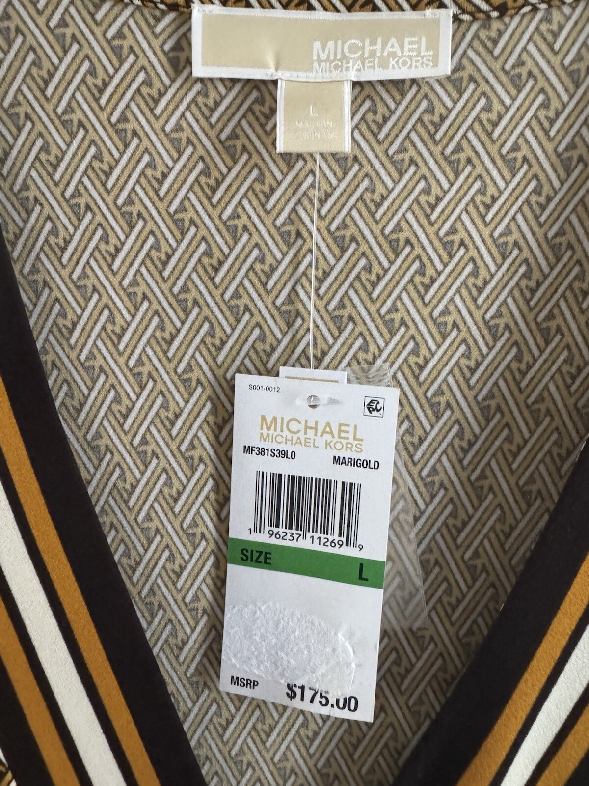 Michael Kors dress Border Print Faux Wrap Dress Marigold logo 2025 collection L