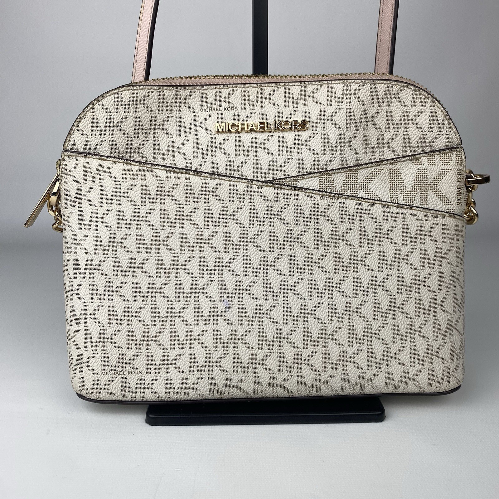 Michael Kors Mercer Logo and Leather Accordion Crossbody Bag Pink Medium