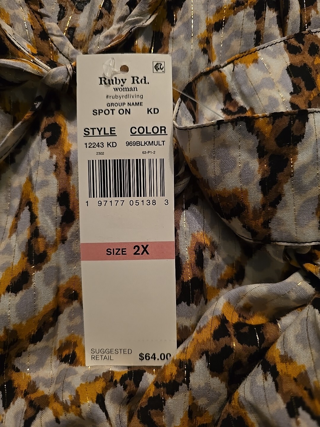 Ruby Rd. woman top SPOT ON Animal Print embellished Gray multi 2x NWT
