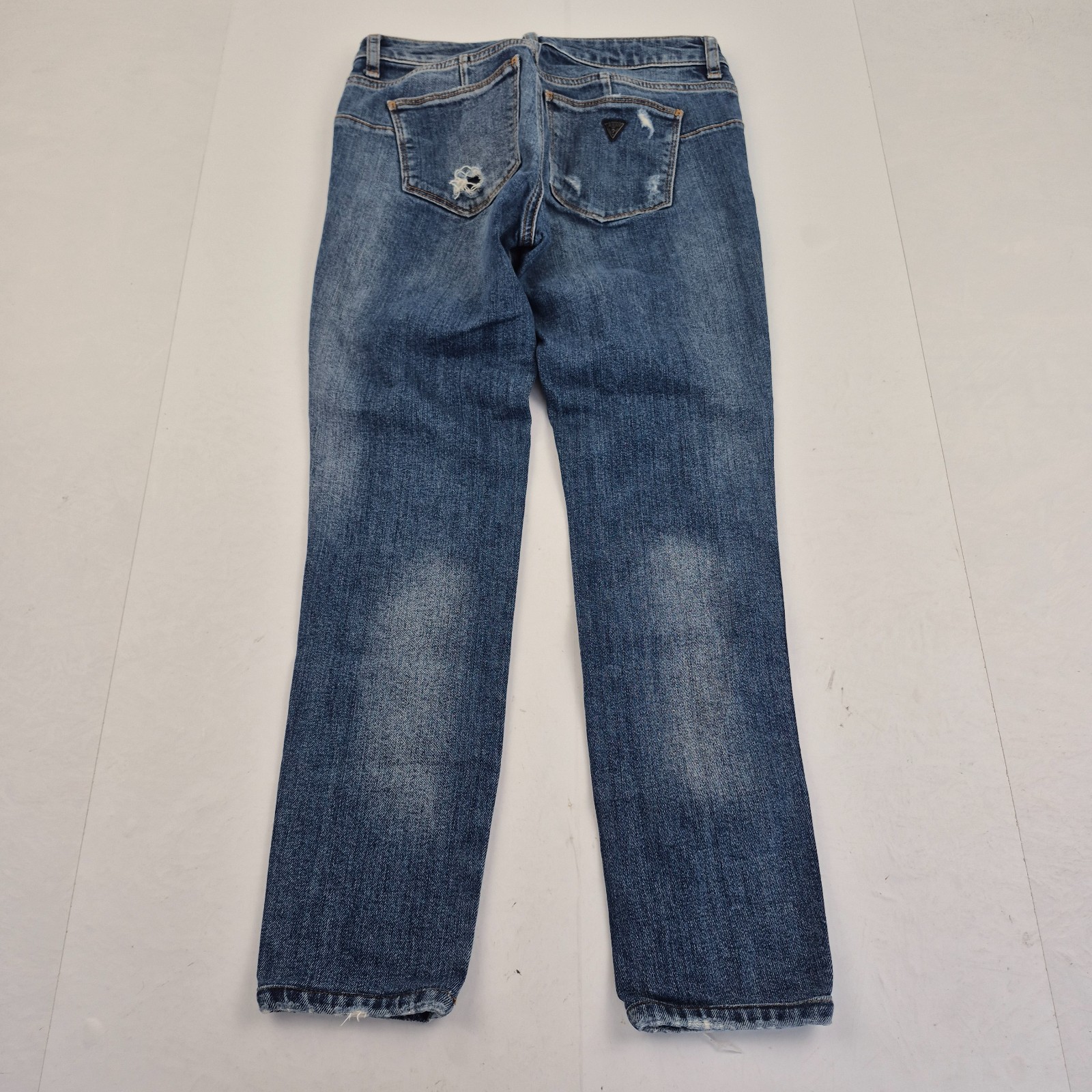 GUESS Jeans 10 W27 L24 Blue Womens Distressed Denim Cotton Blend Logo