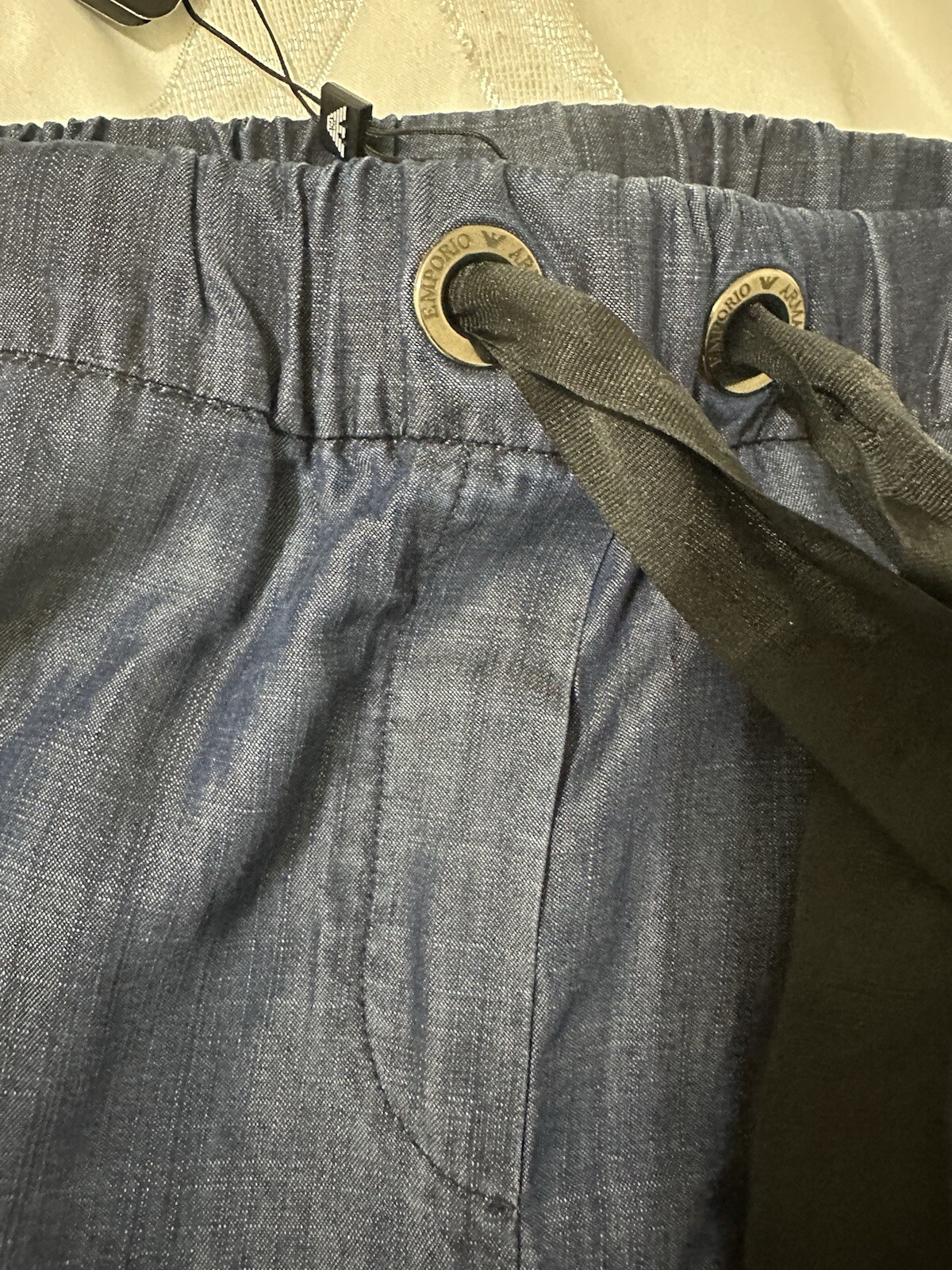 Emporio Armani Tailored Chambray Denim Straight Leg Pleated Trousers Uk 8 IT 40