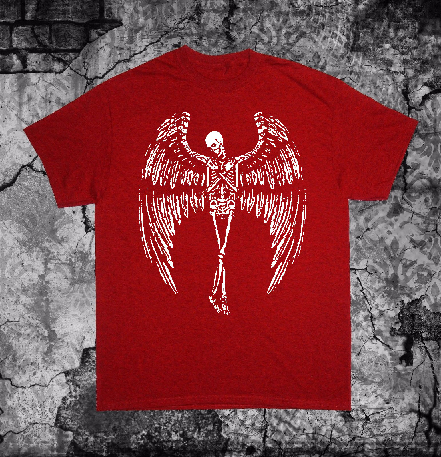 Winged Skeleton Shirt – Occult Gothic Satanic Pentagram Skull Baphomet Inverted