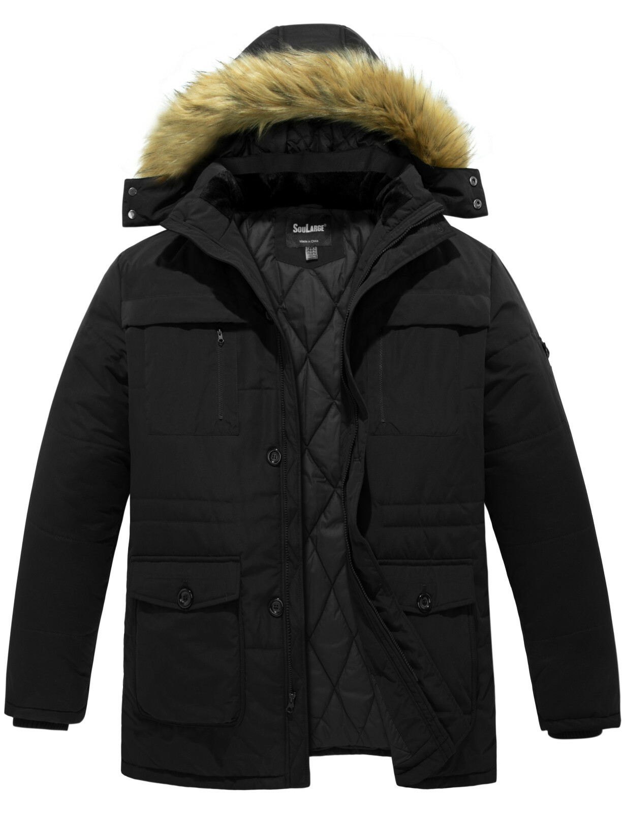 Soularge Men’s Winter Parka Jacket Big and Tall Warm Jacket with Heavy Hooded