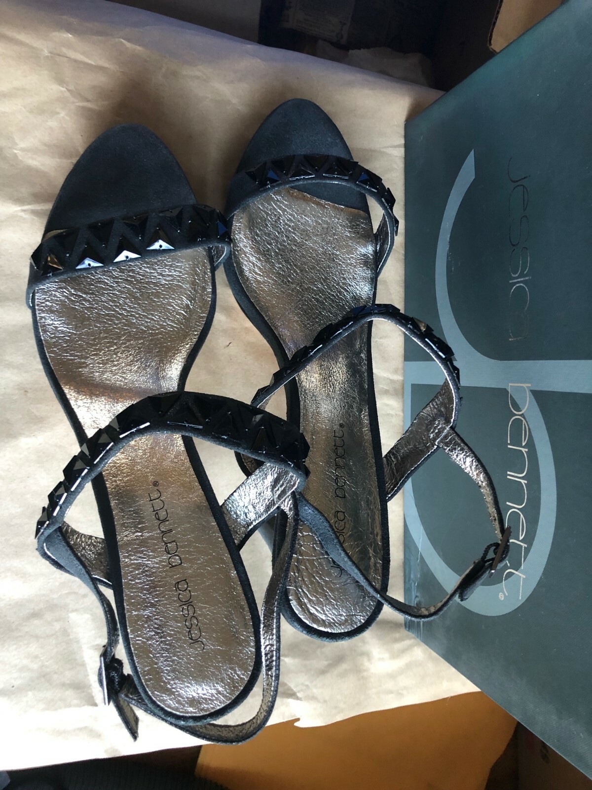 WOW! Jessica Bennett Jeweled Platform Sandal Pumps BLACK LEATHER 13M SEXY NIB