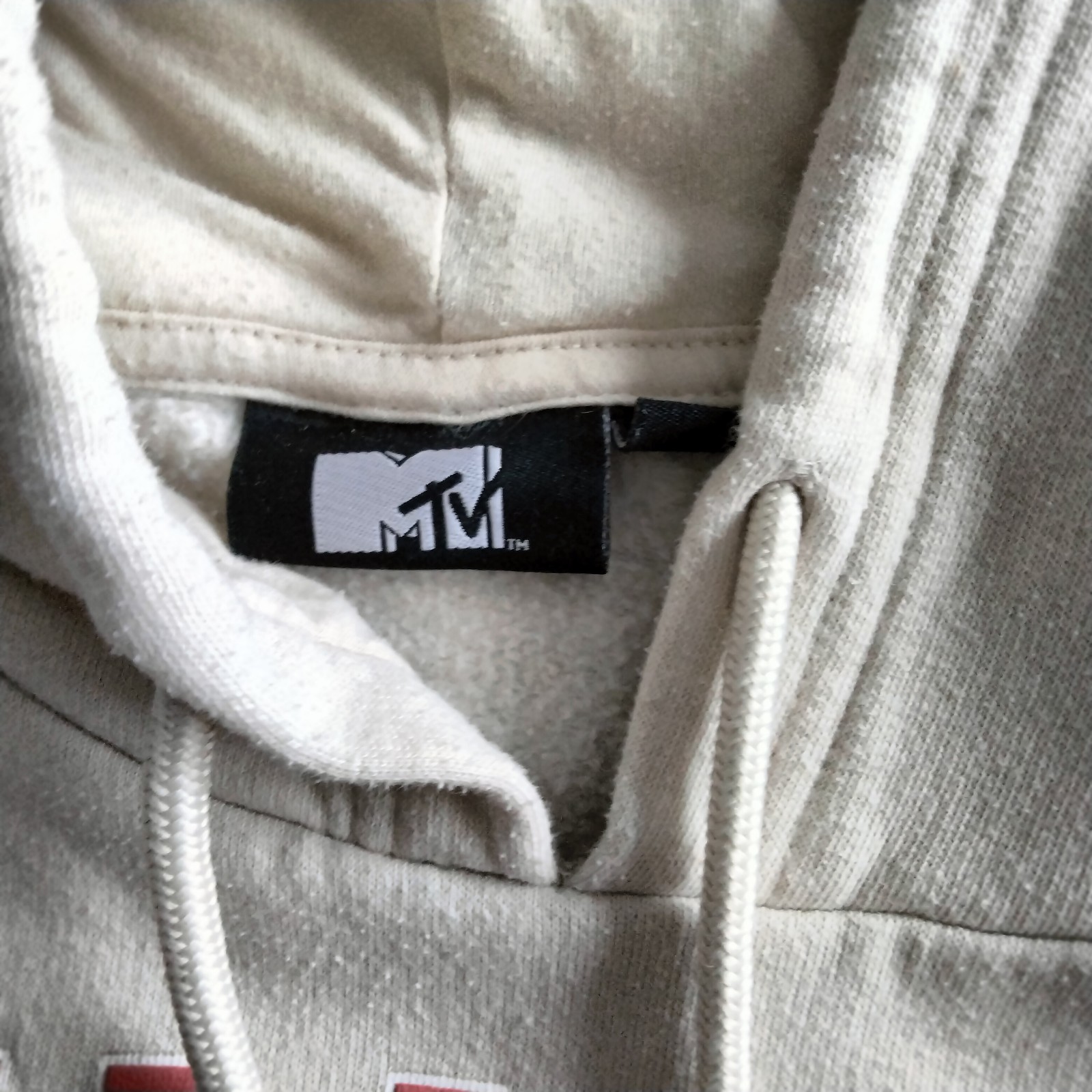 MTV Hoodie Double Sided Basketball Graphic Sweatshirt Unisex Medium Cream Color