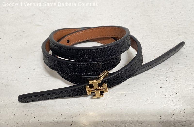 Tory Burch Reverse Logo Belt-Black & Classic Tan-Waist- 26-30″-Sz S