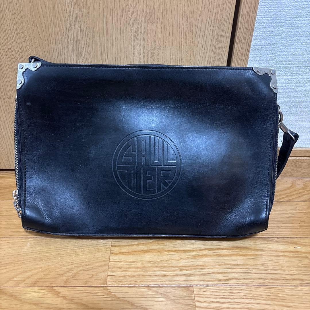 Jean Paul Gaultier Shoulder Bag Genuine Leather Black Vintage Mens From Japan