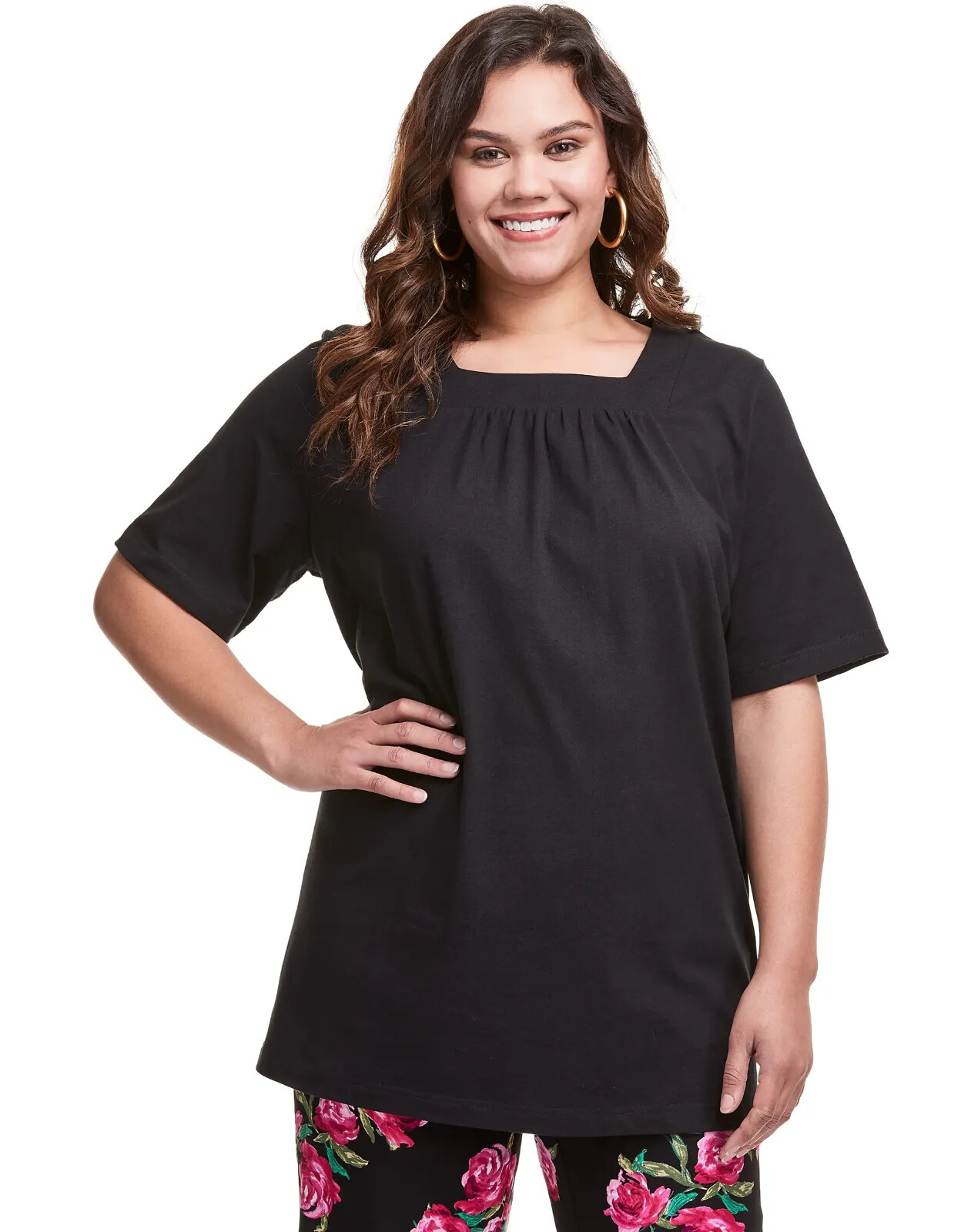 JMS Knit Studios Plus Size Jersey Matchables Square Neck Top Shirt 1X – 5X