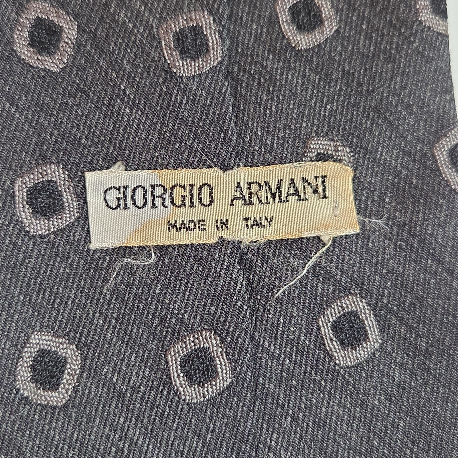 Giorgio Armani VTG Mens Wool-Silk Blend Charcoal Gray/Black Geometric Tie 3.5×56