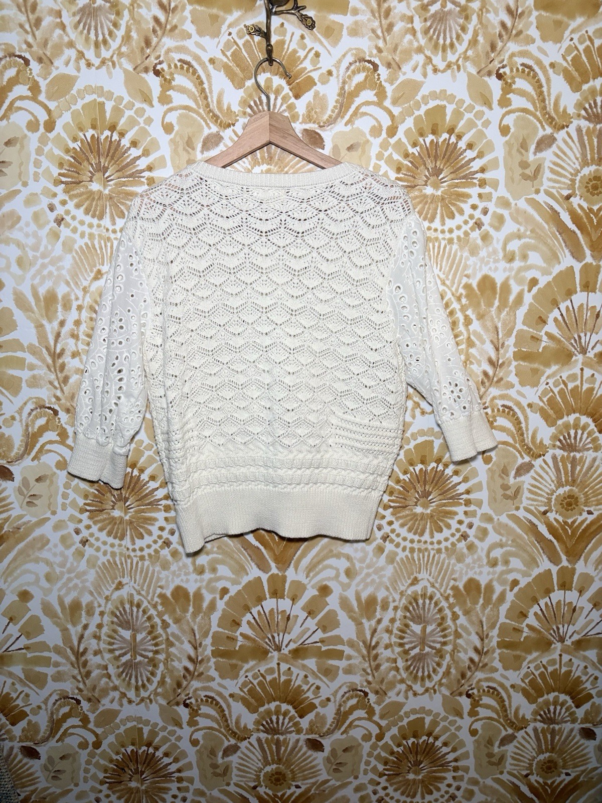 Cloth & Stone Ivory Eyelet Sleeve Knit Cardigan Sweater | Boho Cottagecore