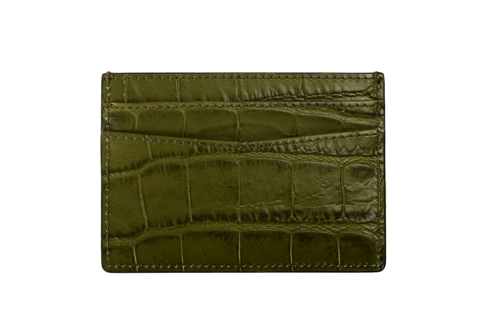 Versace Olive Green Croc Print Leather Gold Medusa Head Card Case Holder