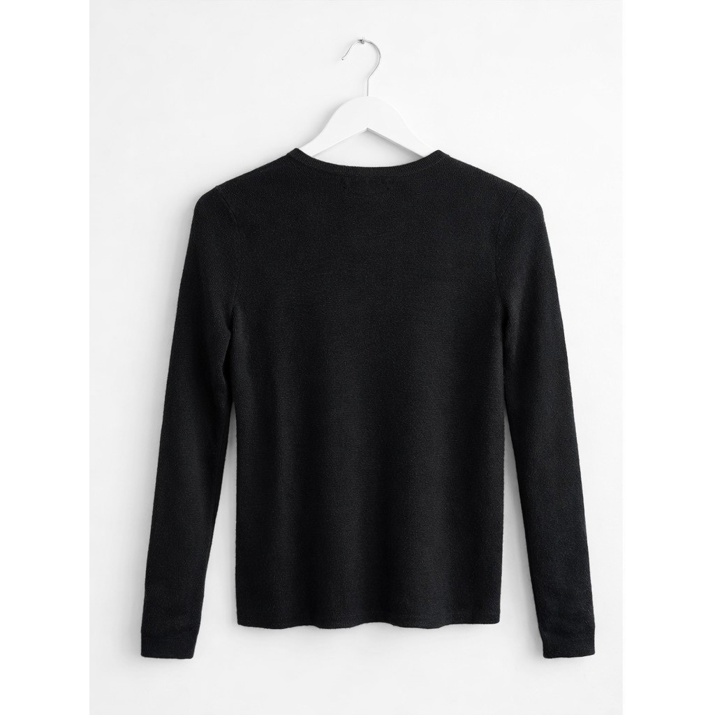 Marina Luna Petite Black 100% Merino Wool Crewneck Sweater PM Long Sleeve Knit