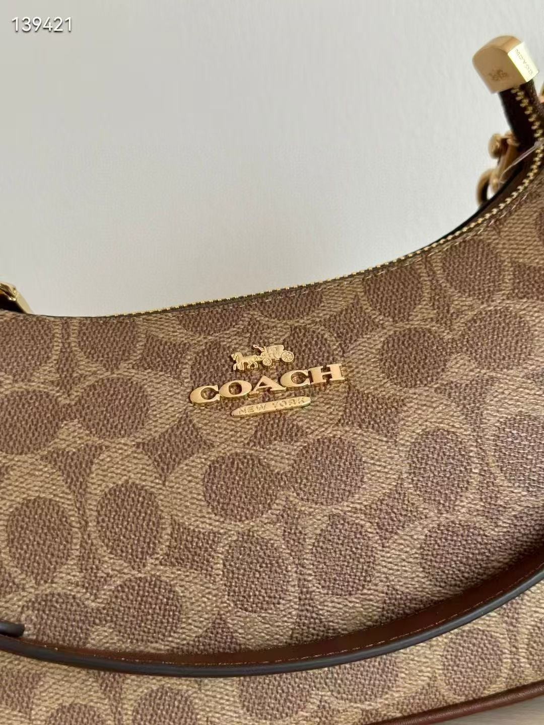 COACH Teri Shoulder Bag In Signature Canvas Gold/Tan/Brown New Outlet
