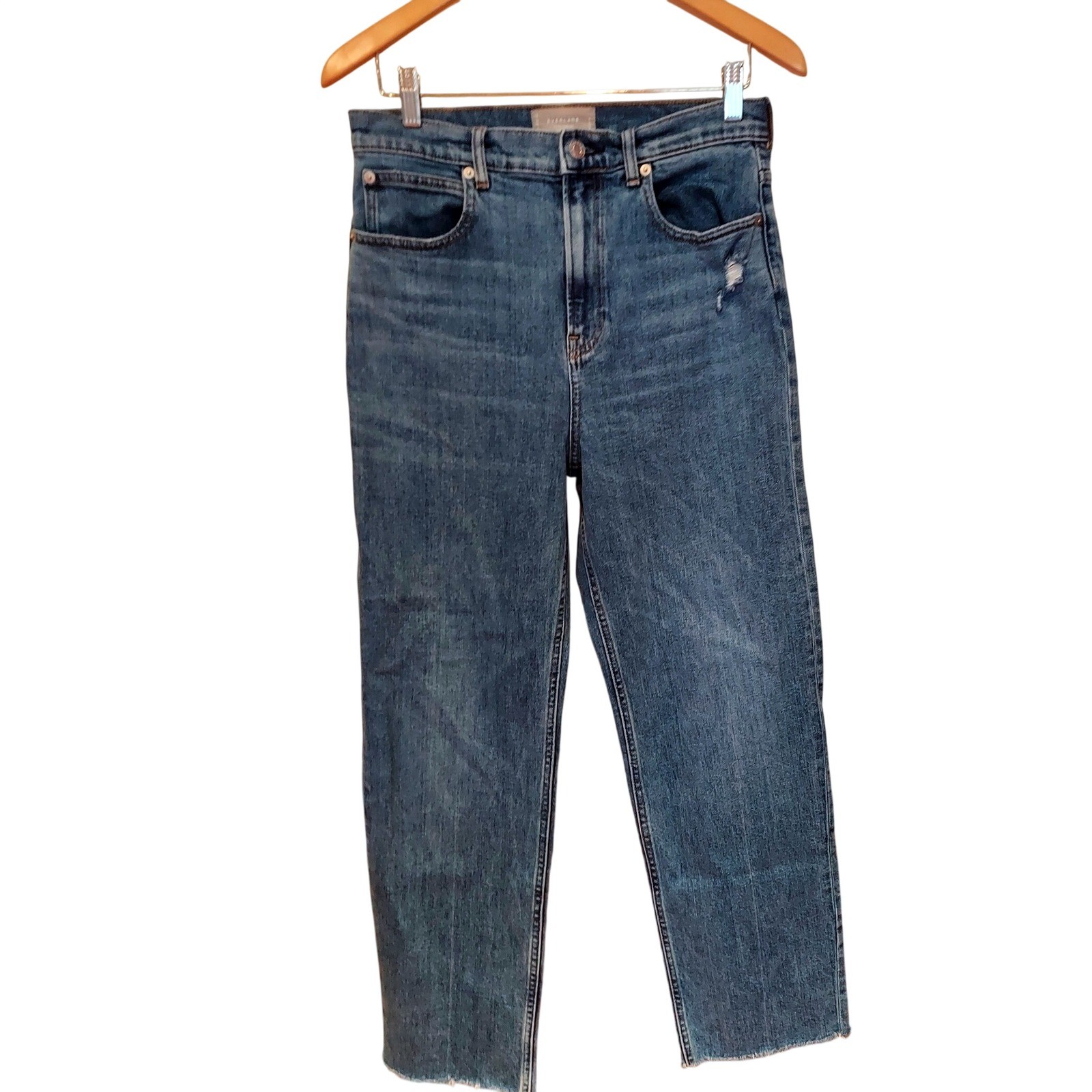 Everlane The Way High Jean Blue Organic Cotton Distressed Raw Hem 30 Long Womens
