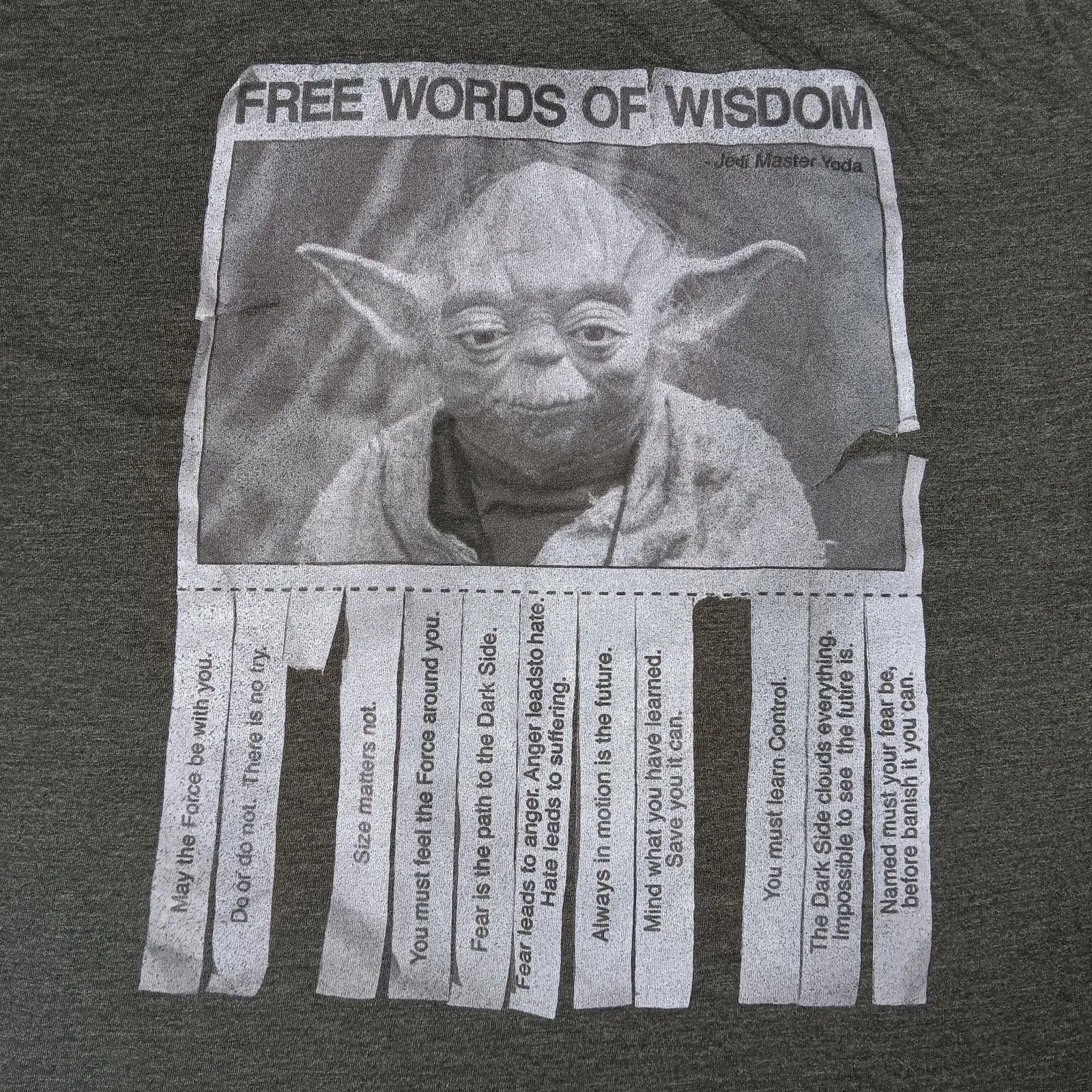 Star Wars Shirt Mens Large Gray Yoda Free Words Of Wisdom Graphic Tee Movie