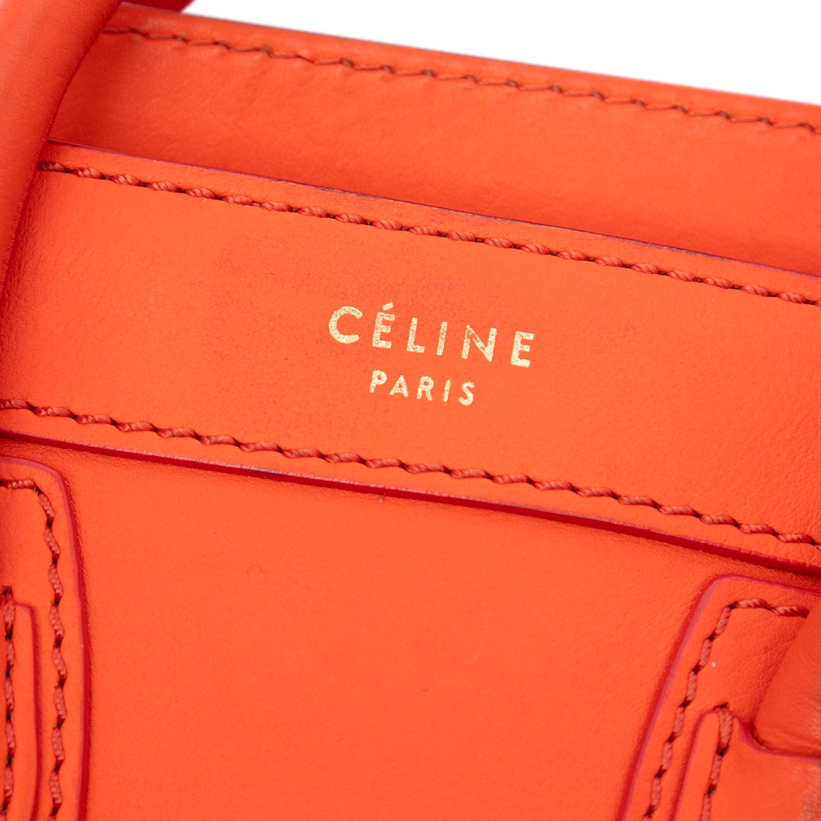 Celine Nano Leather Luggage Tote Pre-Loved Orange