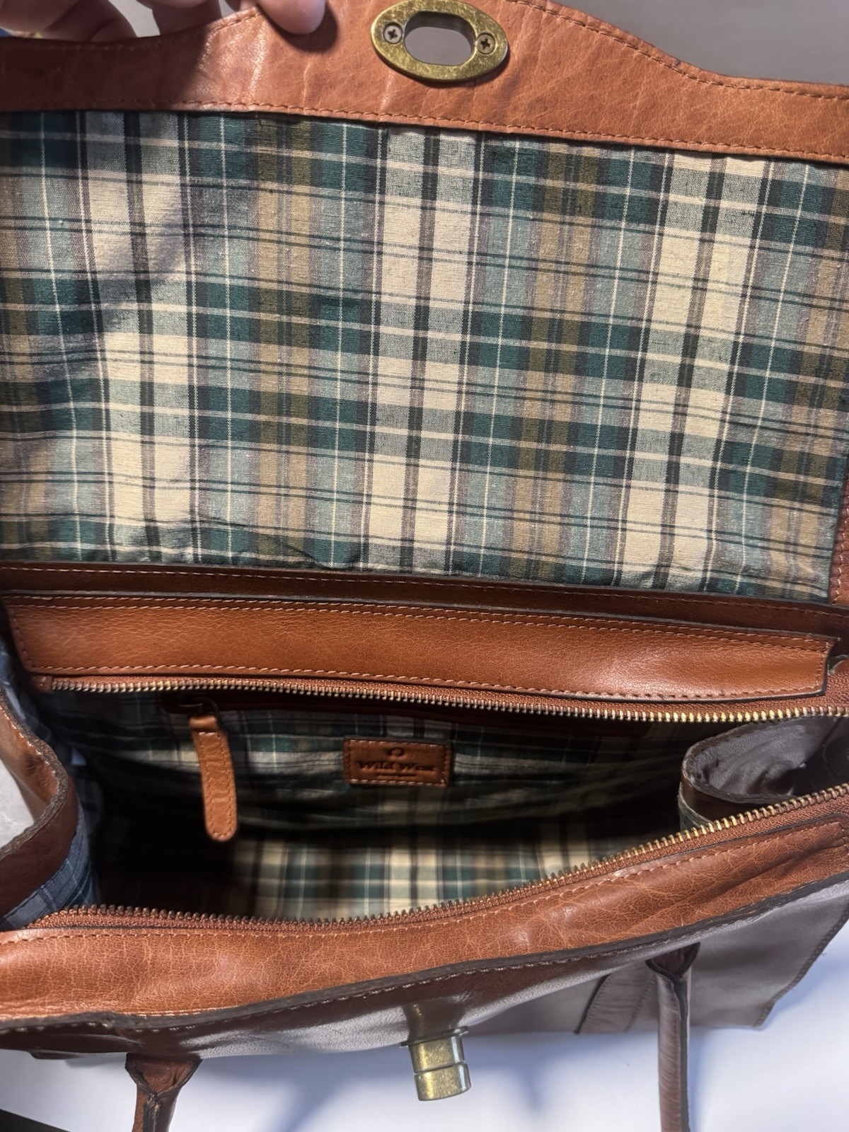 Wild West Los Angeles Floral Embossed Leather Purse Brown Tote NWT Plaid Lining