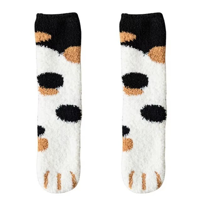 6 Pairs Women’s Fuzzy Winter Fluffy Cozy Warm Cute Cat/Tiger Pattern Paw Socks
