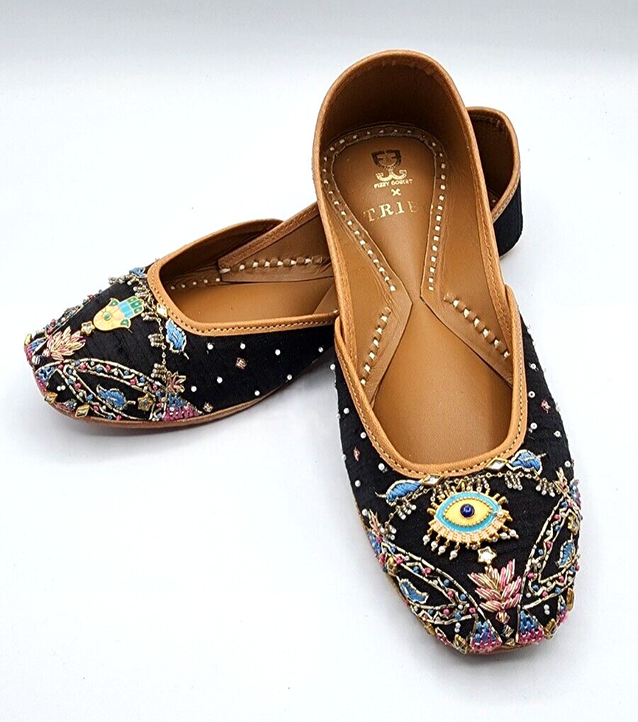 Fizzy Goblet X Tribe Nazar Juttis Ballet Shoes Embroidery Beads BOHO Hippie Sz 5