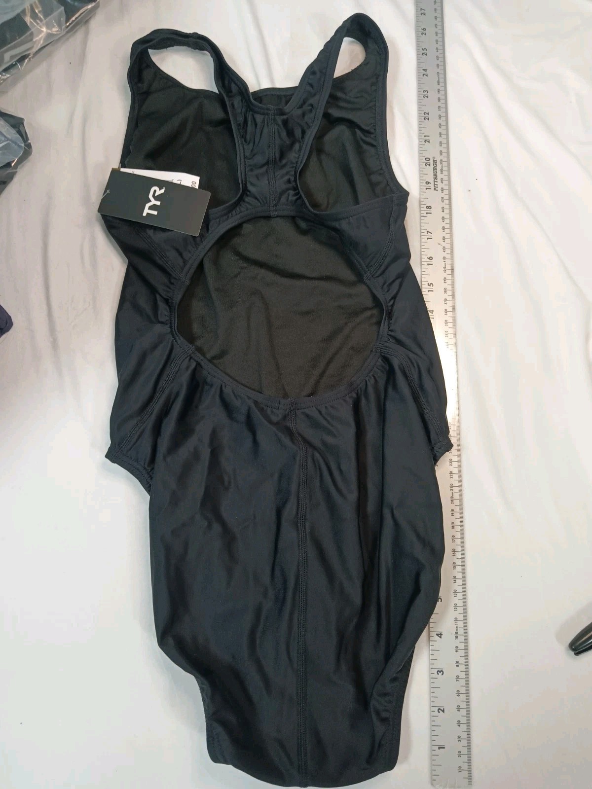 TYR Women’s Solid Black One Piece Racerback Swimsuit Stretch 38 (XL)