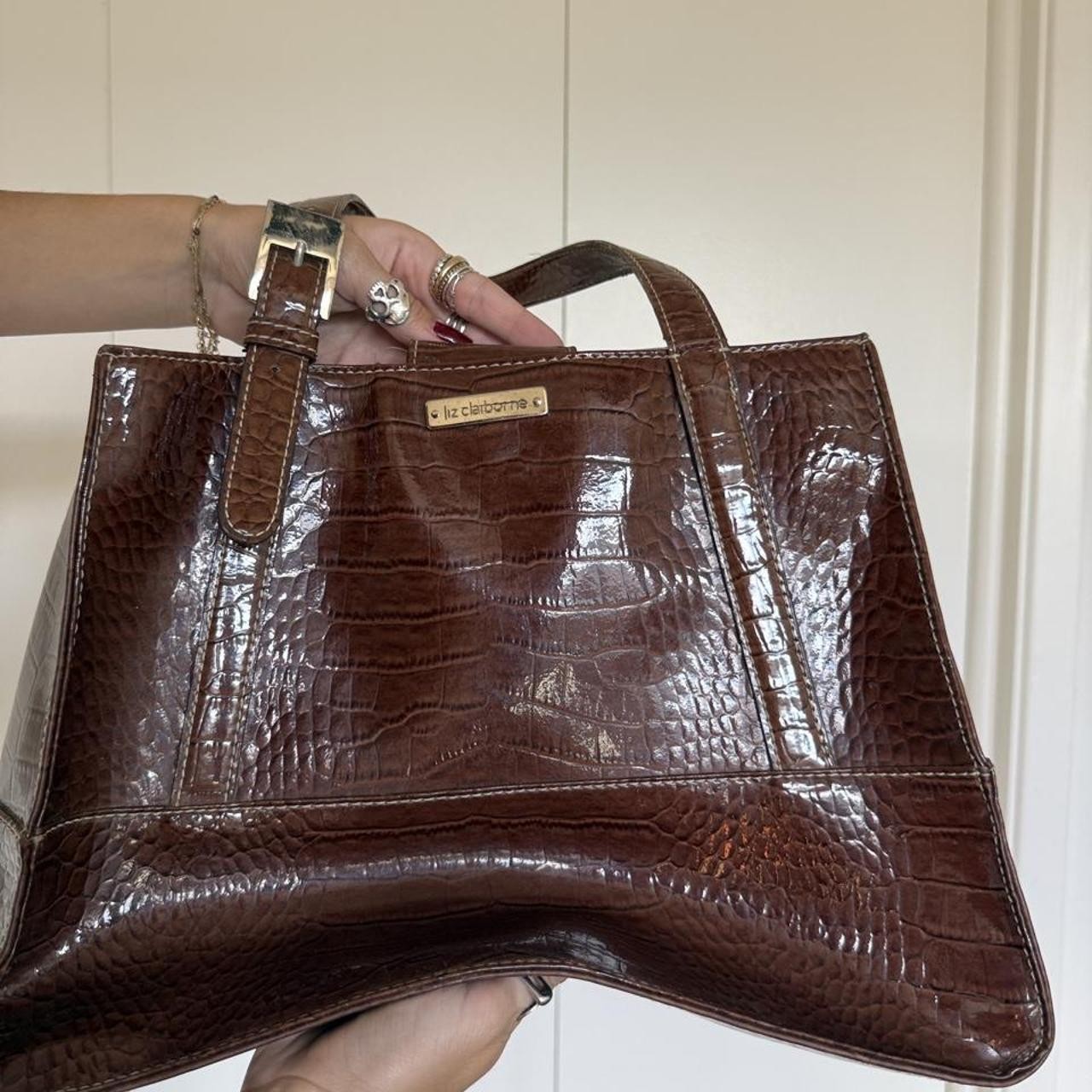 Liz Claiborne Brown crocodile textured leather shoulder bag
