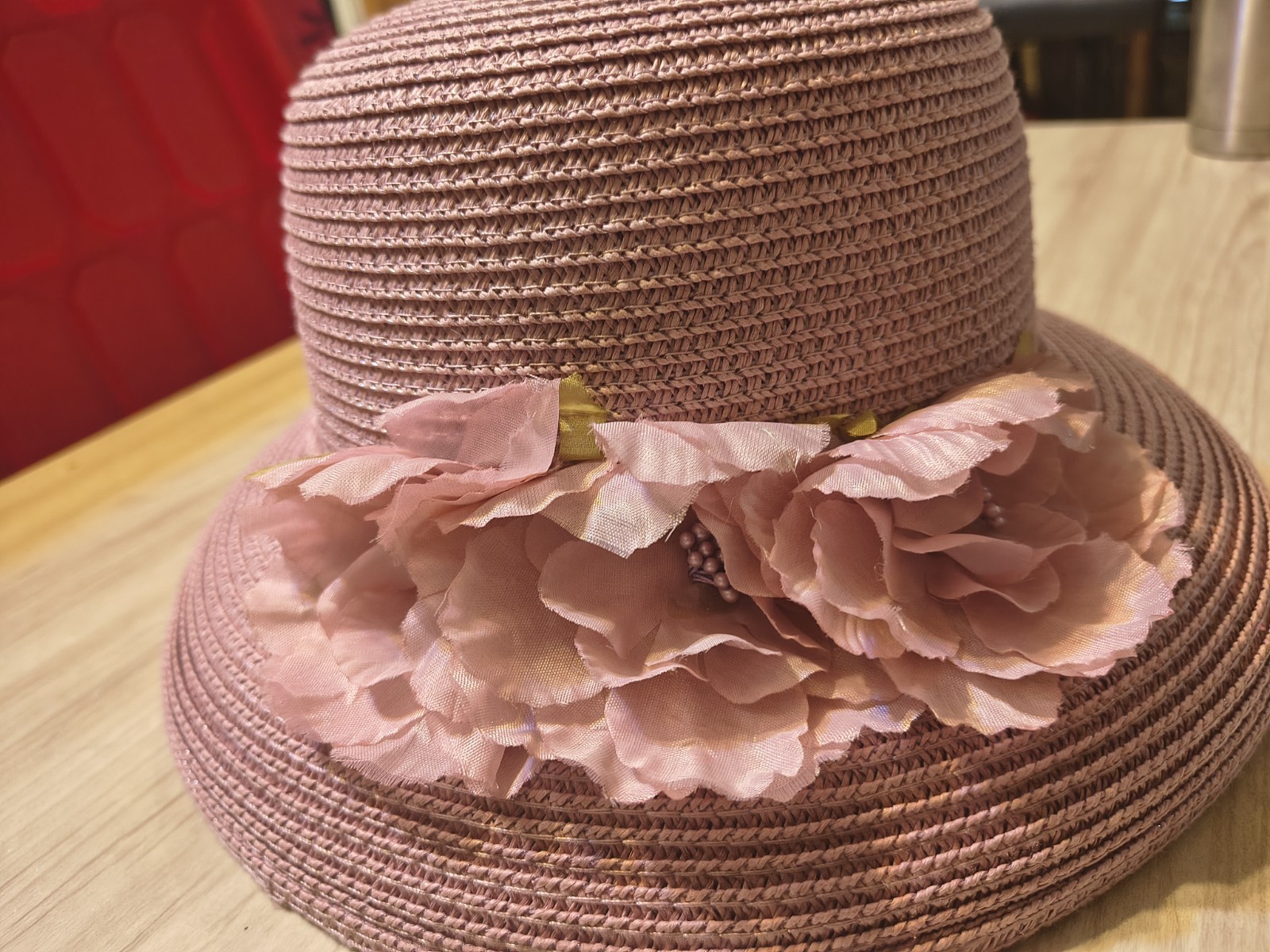 Women’s Hat Pink With Floral Embellishments See Pictures