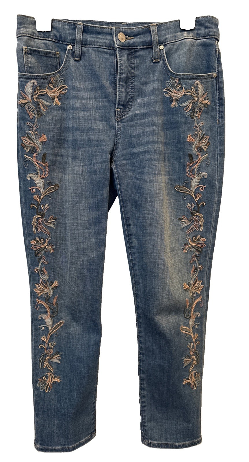 Chico’s SO SLIMMING GIRLFRIEND Slim Leg Crop Floral Embroidered Jeans US 2 00
