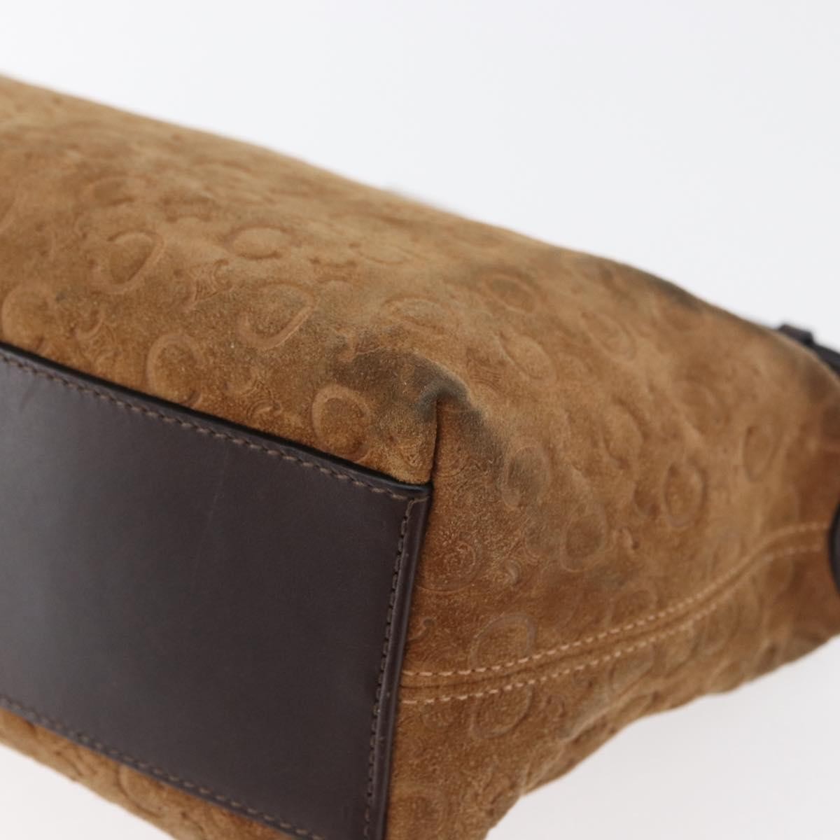 CELINE C Macadam Canvas Hand Bag Suede Brown Silver Auth 176369
