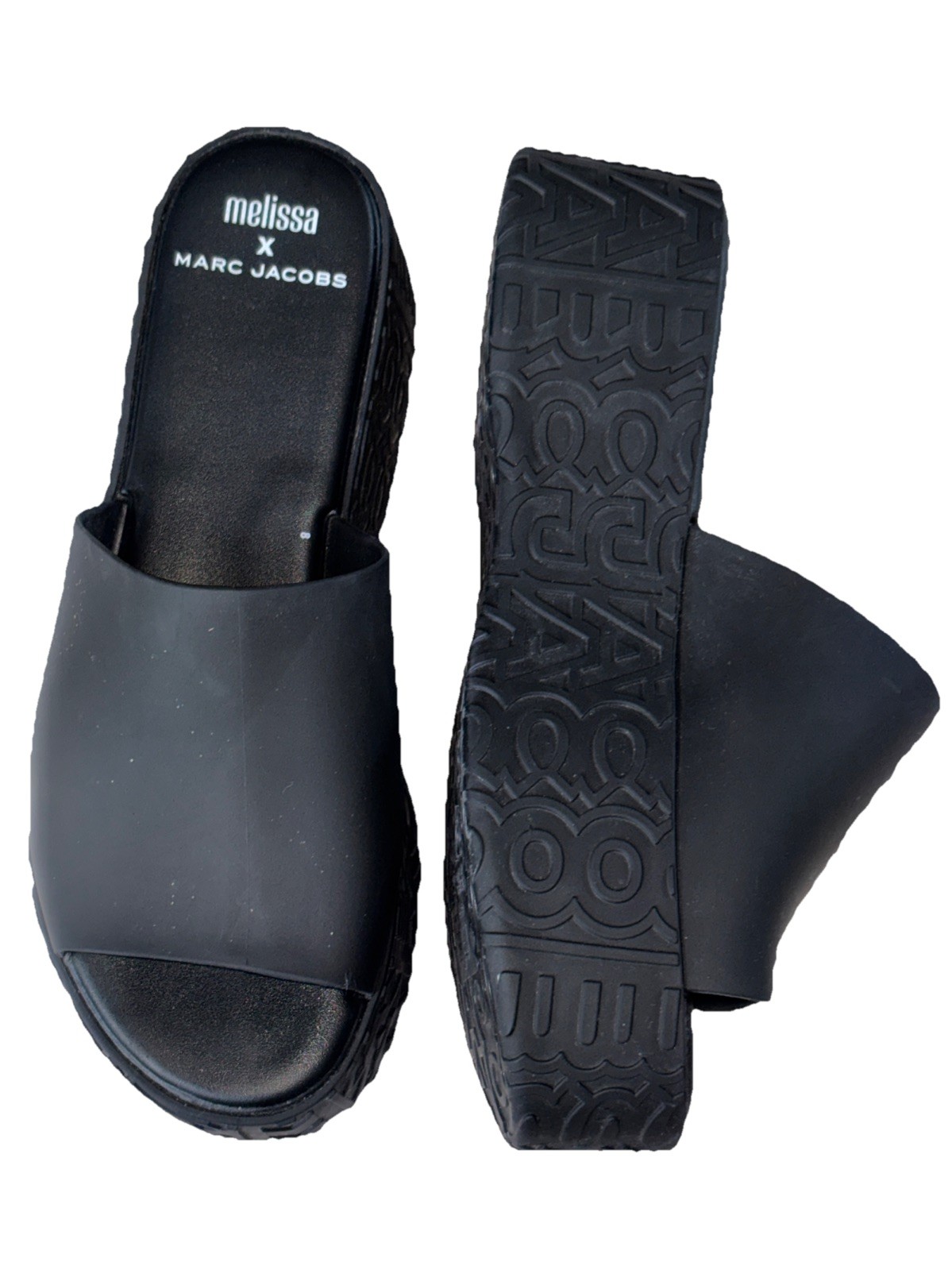 Melissa x Marc Jacobs Black Platform Sandals Becky Slides Women’s Size 8 EUC