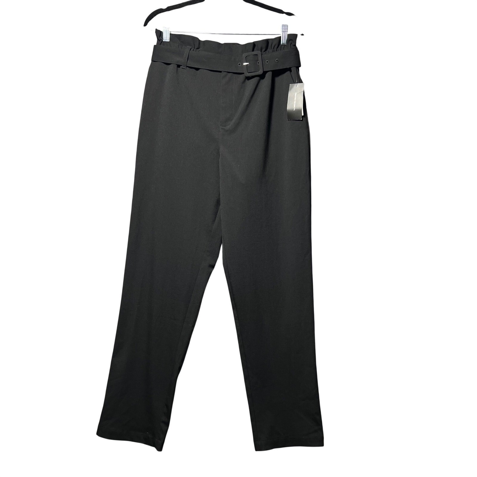 Danielle Bernstein Black Paperbag Waist Belted Straight Leg Pants Medium