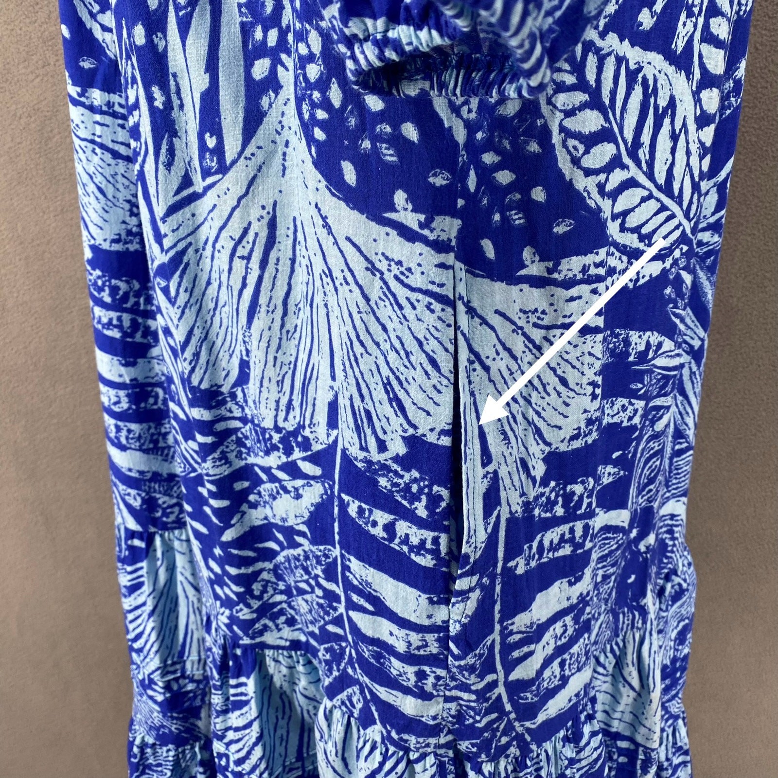 Vtg 80s 90s Two Potato Laguna Beach Midi Tiered Muumuu Dress XS Cotton Blue NOS