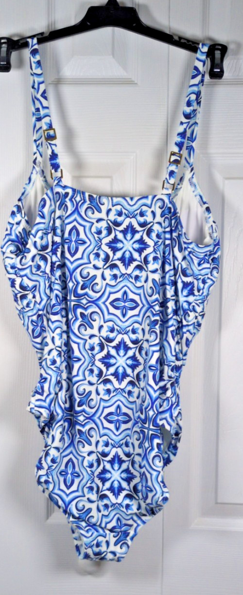 La Blanca Plus Size One Piece Swimsuit 18W, 20W Alboran Sea Blue Tummy Control