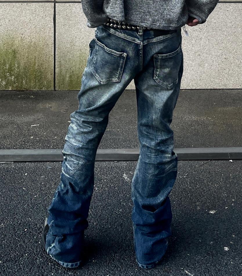 Men’s Straight Leg Blue Denim Jeans Casual Pants Button Up Punk Hip Hop Trousers