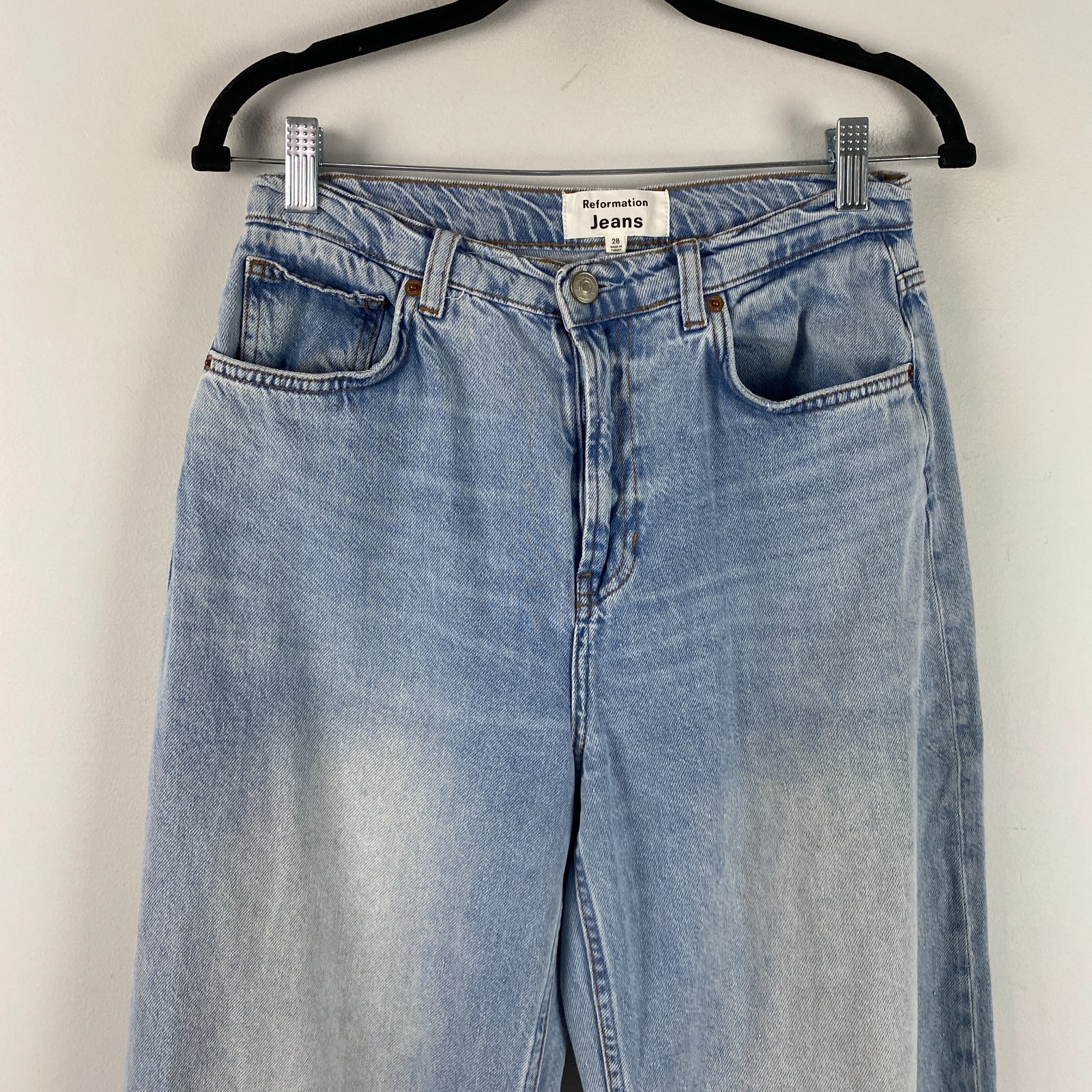 Reformation Cary High Rise Slouchy Wide Leg Jeans Size 28 Light Bowen Wash