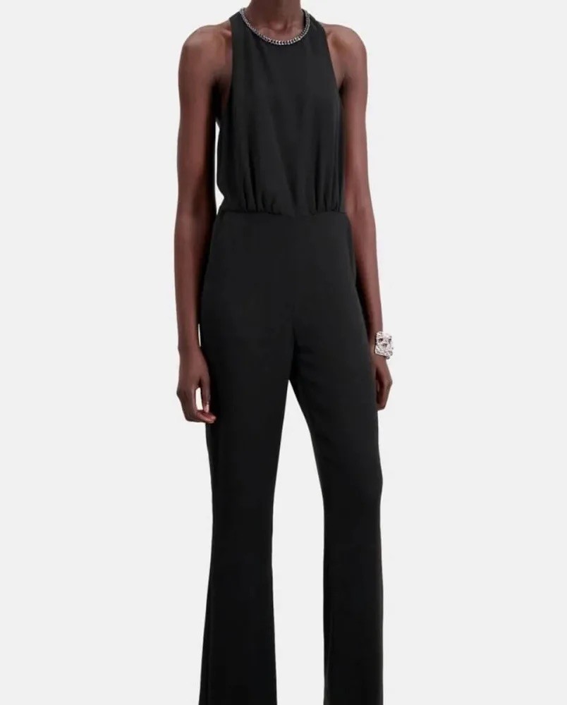 THE KOOPLES NWT JUMPSUIT CHAIN DETAIL NECK BLACK SZ 2 FR/ 6 US Ret $395