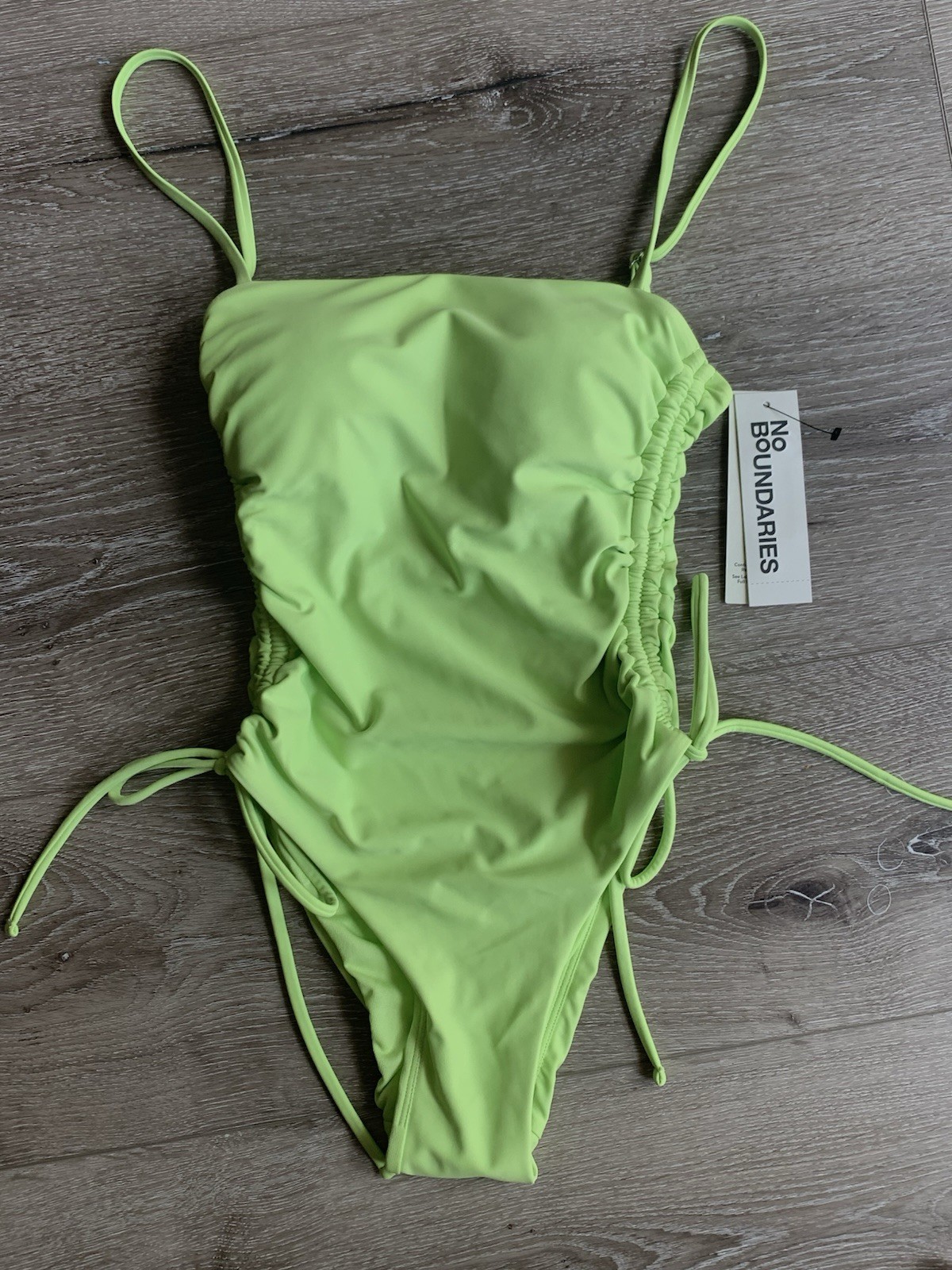 NEW No Boundaries Neon Lime Green Cheeky One Piece Swimsuit Women’s Size 2XS