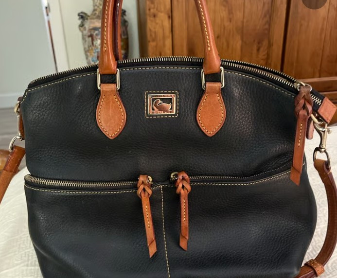 Dooney Bourke Dillen Satchel Black Leather Tote Purse Vintage Cell Phone Pocket