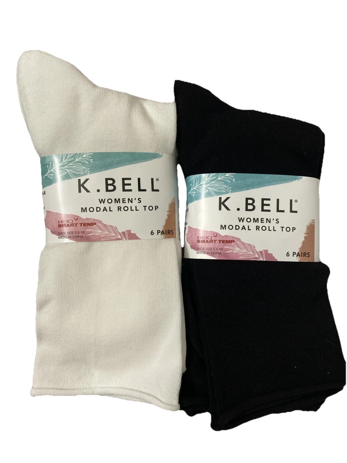 K BELL Women’s Modal Roll Top Crew Socks, 5.5-10 Shoe Sz, 12 Pairs NWT Colors