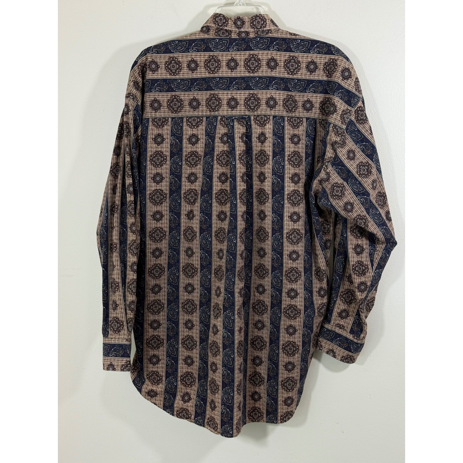 Chaps Ralph Lauren Button Shirt Men’s L Beige Blue Paisley Medallion Vintage