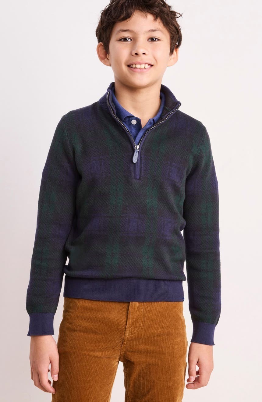 NWT $75 Vineyard Vines Kids Wool/Cotton 1/4 Zip Pullover Large Holiday Plaid