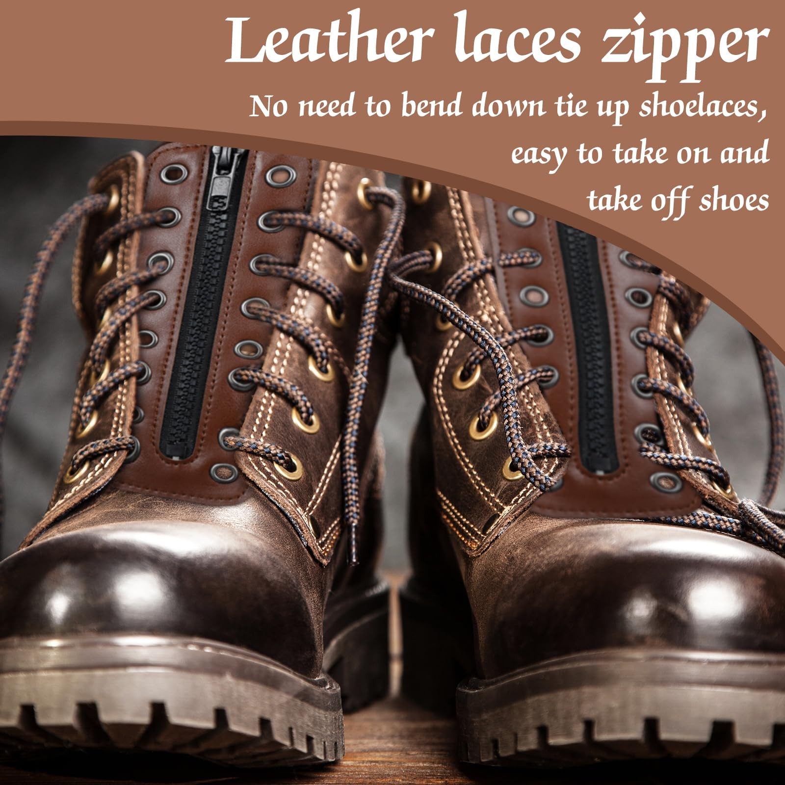 4 Pcs PU Leather Boot Zipper Inserts – Tieless Lace up Zipper Laces 8 Eyelet …