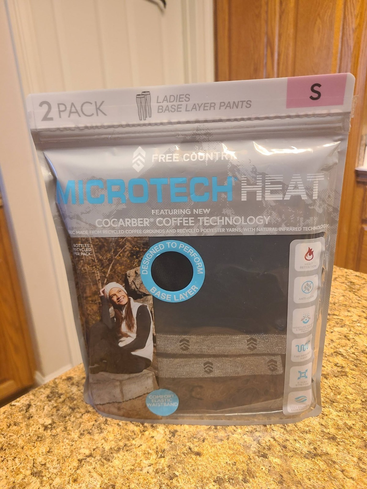 FREE COUNTRY Ladies 2 Pack Microtech Heat Cocarber Layer Pant Size SMALL Black
