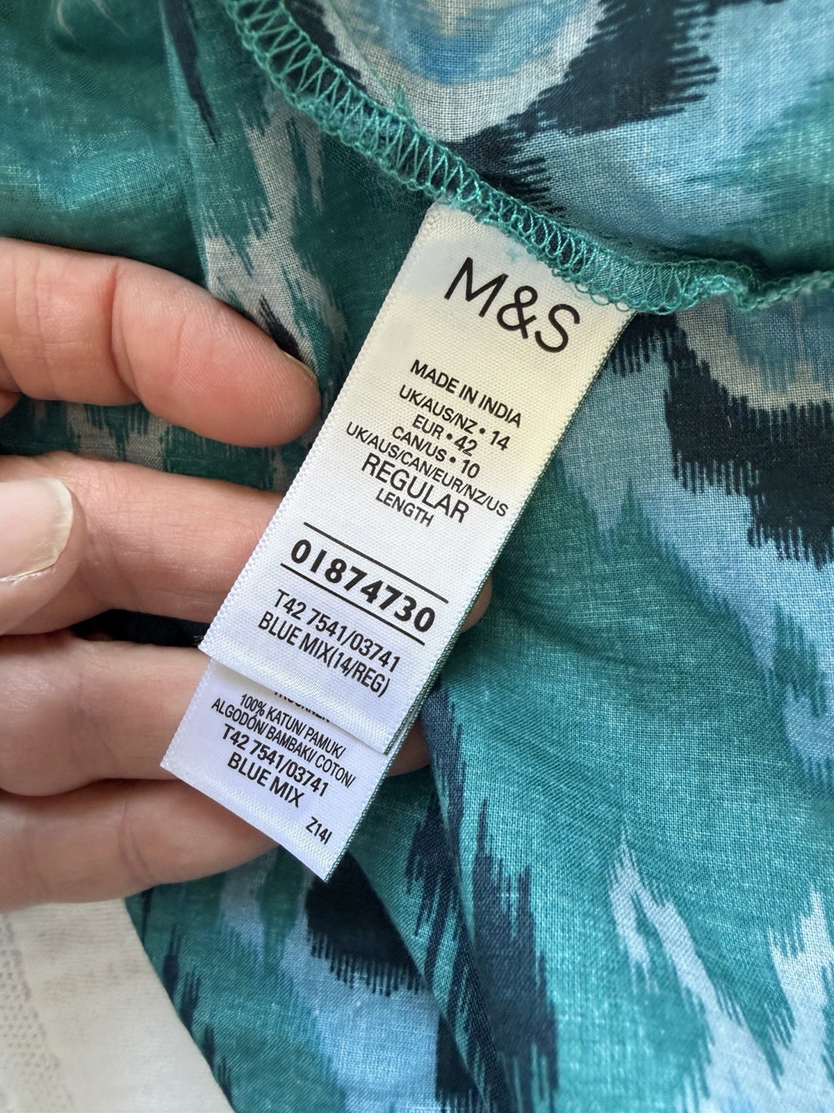 Marks & Spencer Teal Blue Green Puff Sleeve Midi Dress Size 14 Cotton Tiered
