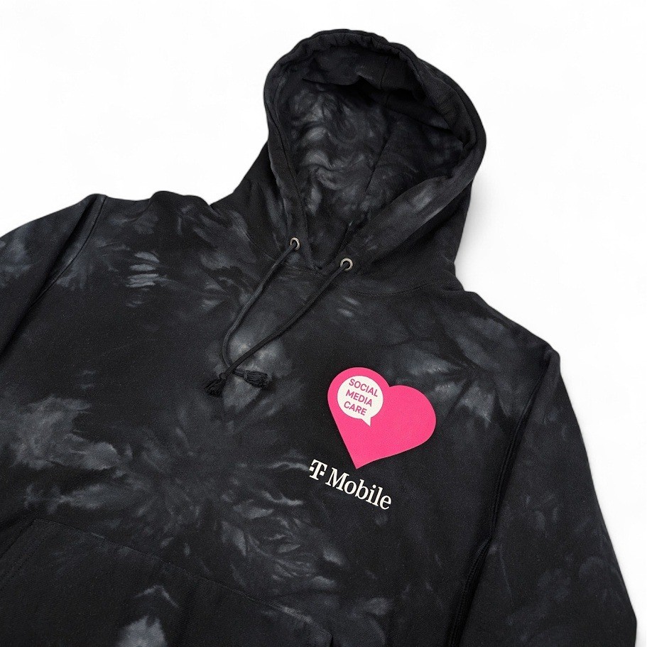 T-Mobile Champion Reverse Weave Hoodie Mens Large Black Tie Die Acid Wash